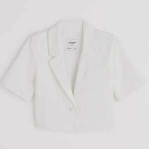 ABERCROMBIE & FITCH Linen Blend Short Sleeve Crop Blazer